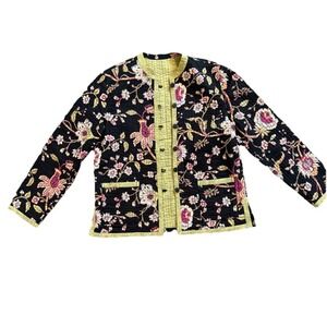 Quilted Reversible Black Green Purple Jacket M OOAK Grandma